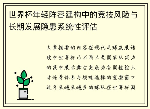 世界杯年轻阵容建构中的竞技风险与长期发展隐患系统性评估