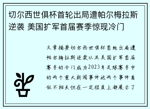 切尔西世俱杯首轮出局遭帕尔梅拉斯逆袭 美国扩军首届赛季惊现冷门